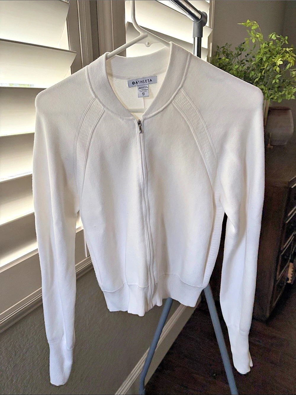 Athleta White Zip-Up Bomber Sweater Jacket Size XS